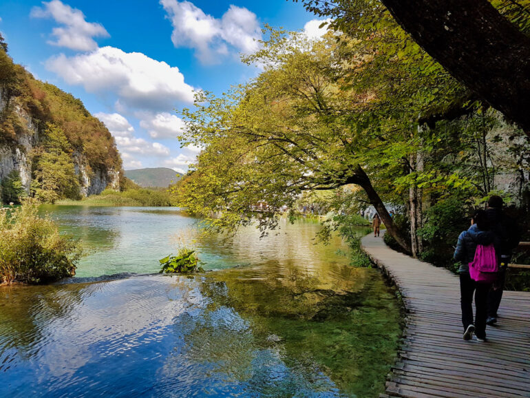 Boardwalks next to beautiful lakes in Plitvice National Park