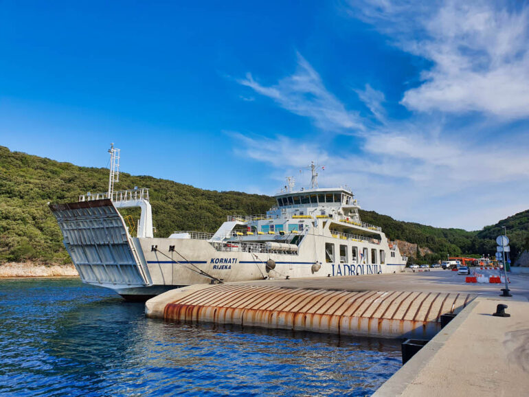 Jadrolinija ferry standing in ferry port Valbiska