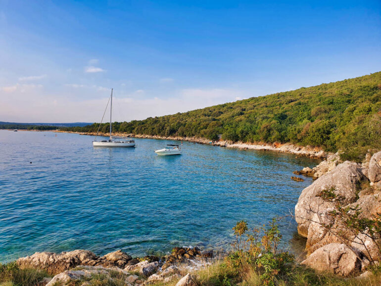 View on the shoreline and beaches close to Punat beach