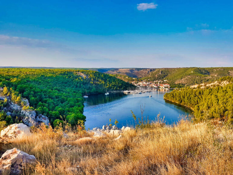 View from the Krka rest area on the town Skradin