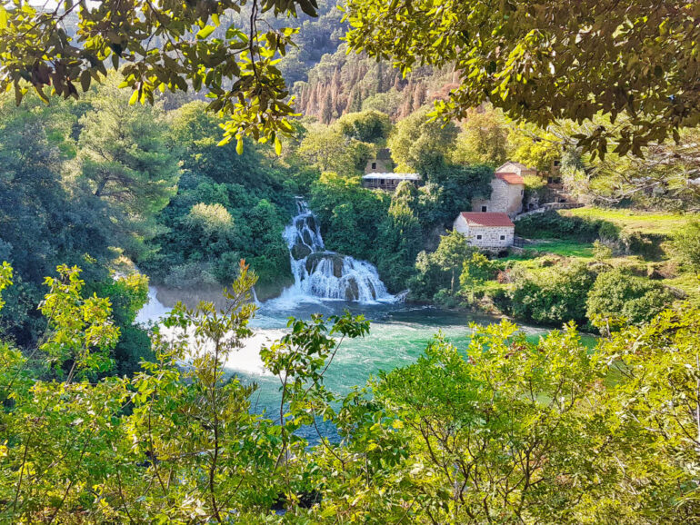 View on waterfalls of Krka from viewpoint of our hike