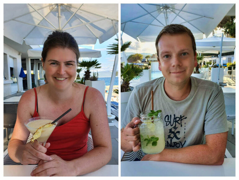 Drinking cocktails at Sundande Beach Bar at Rabac