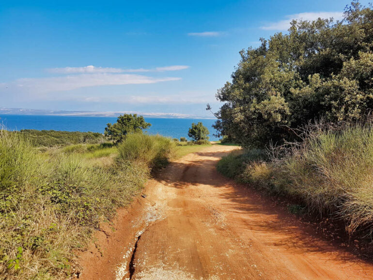 The dirt road on the island Vir to reach Beach Cipavica