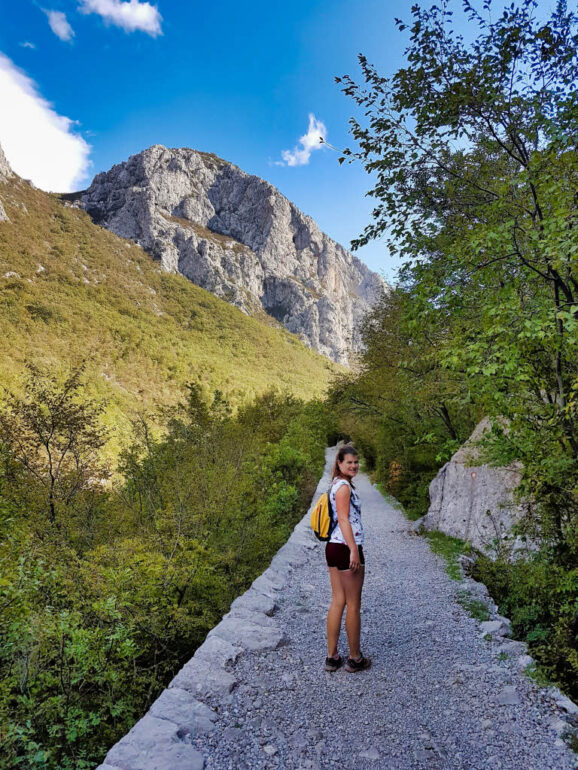 Elke on hiking trail in Velika Paklenica Canyon in Croatia