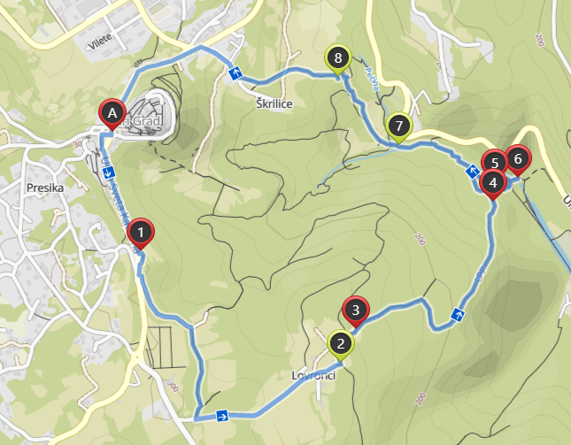 Map of Sentona's hiking trail from Labin to Rabac