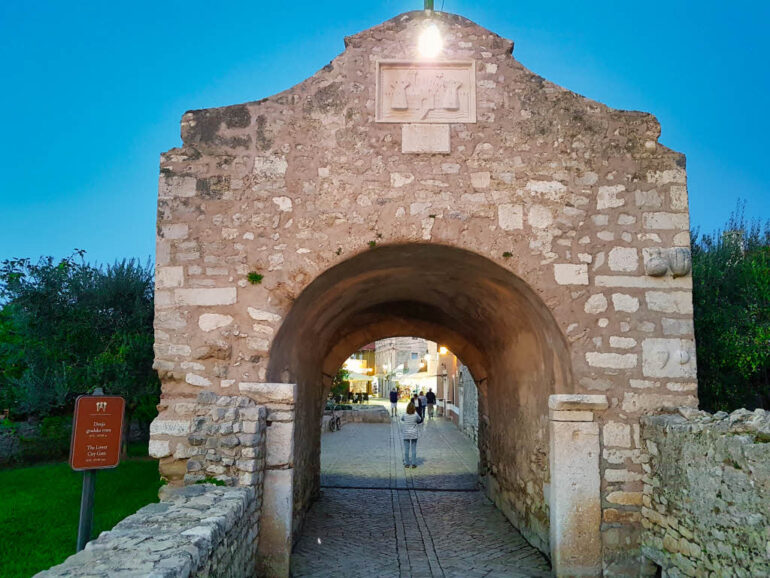 The historic town gate (Donja gradska vrata) of the town Nin in Croatia