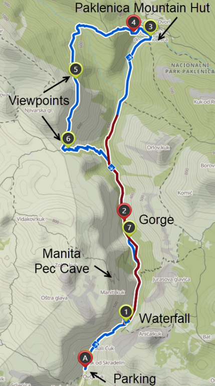 Map of our hike in Paklenica National Park