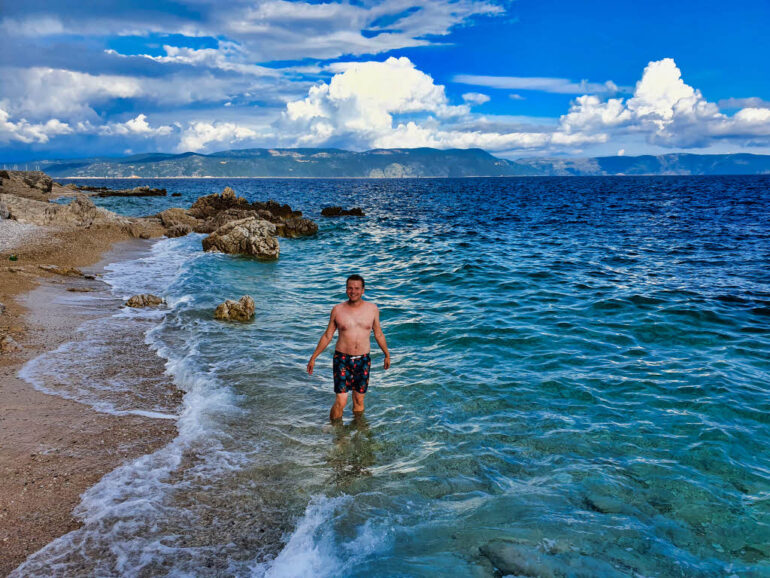 Steven in the sea at Lanterna Beach Rabac