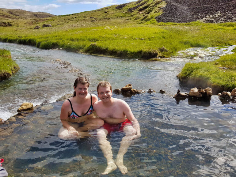 Steven and Elke bathing in the Reykjadalur geothermal river