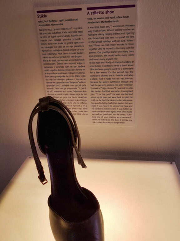A stiletto shoe - one of the exhibits in the Museum of Broken Relationships