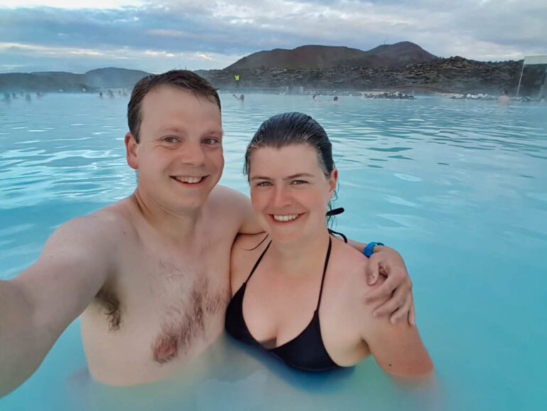 Steven and Elke in the Blue Lagoon in Iceland