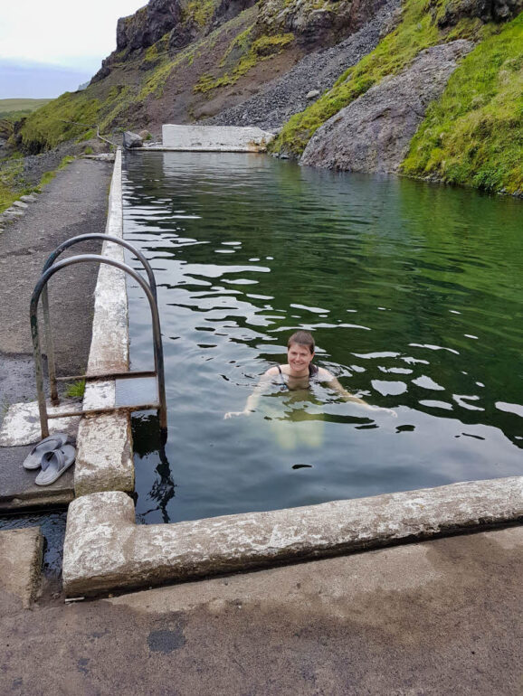 Elke swimming at the Seljavallalaug pool